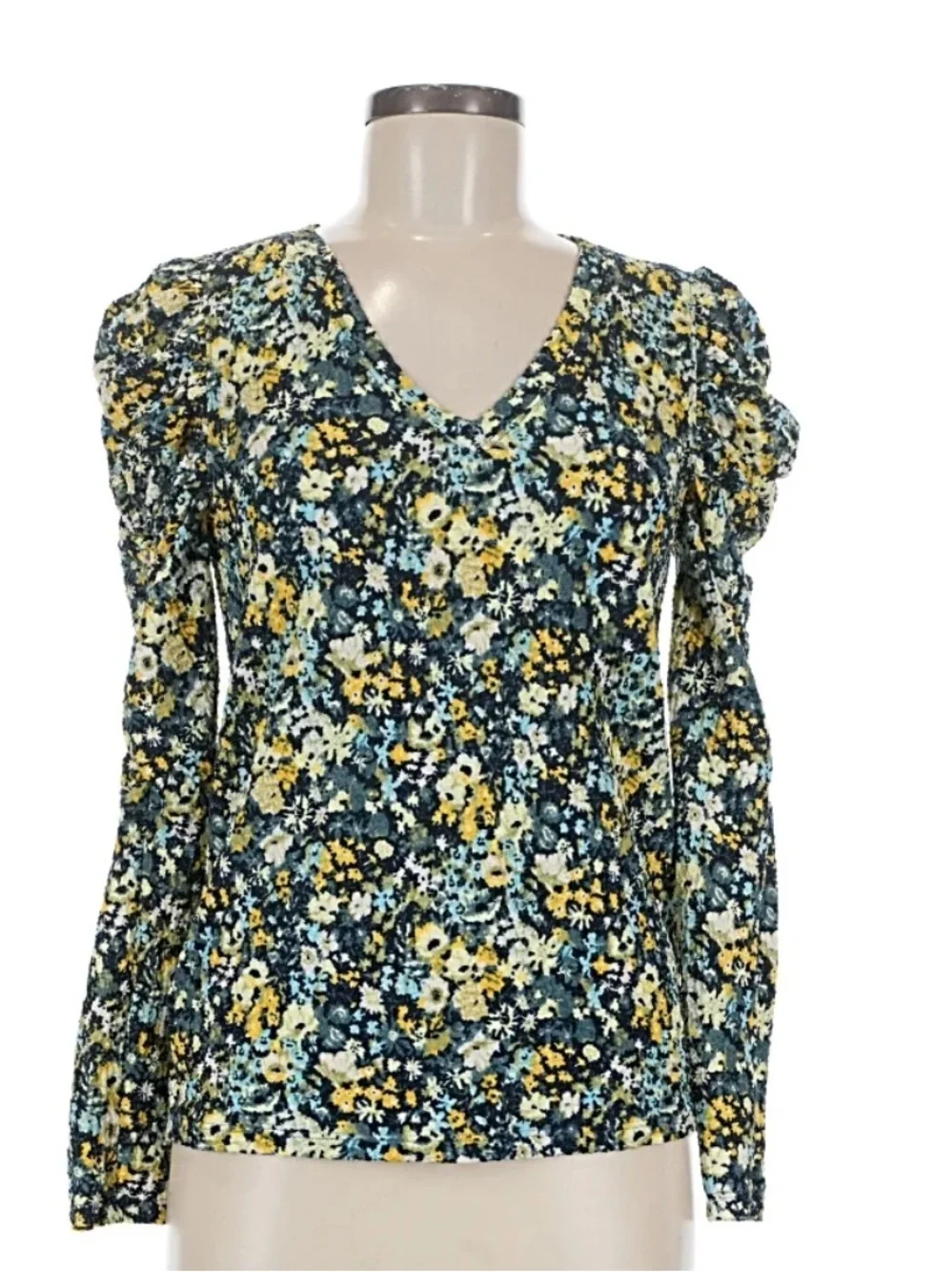 LOFT XS Floral Shirred Puff Sleeve Blouse